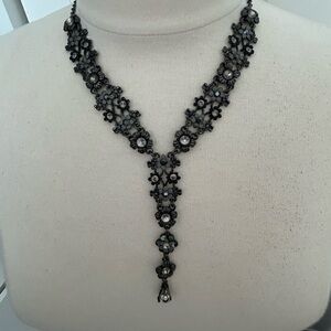 Crystal and gray drop earring and matching necklace